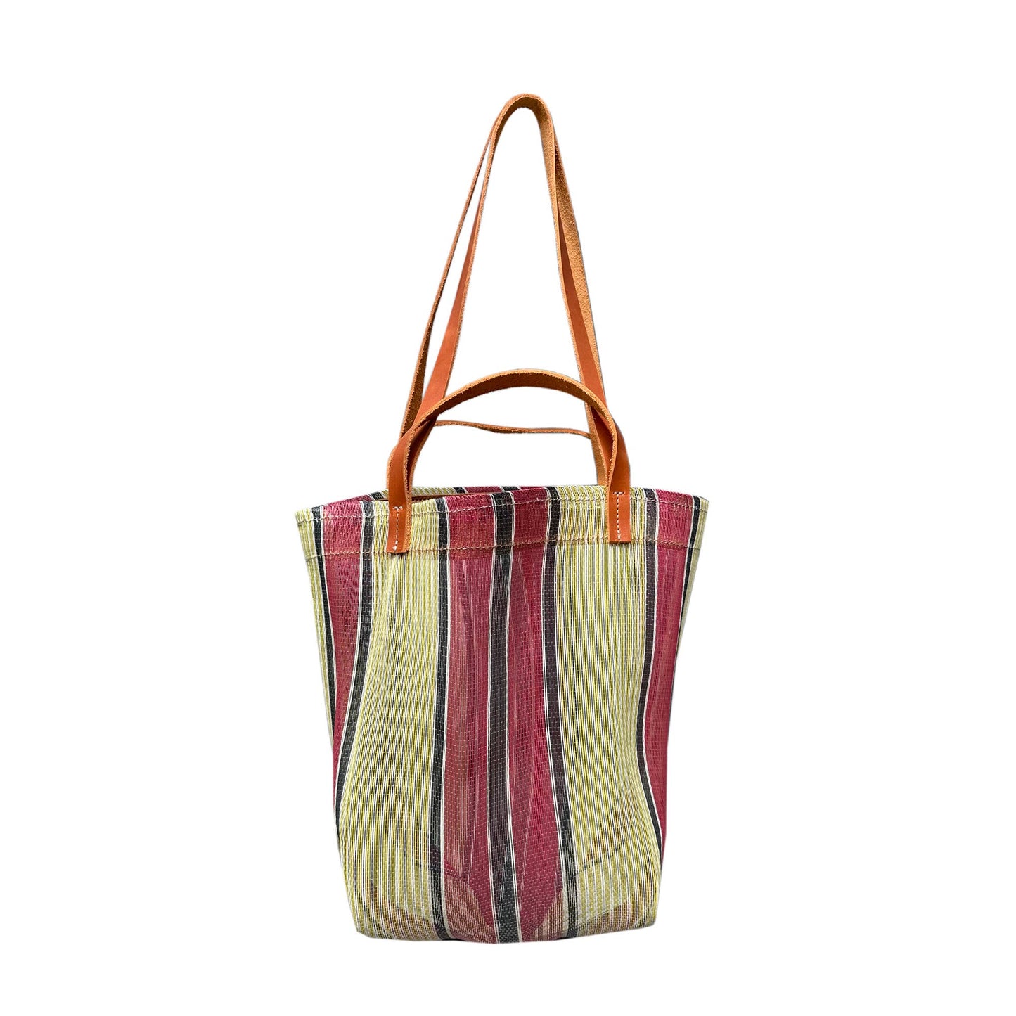 Picture of stripy tte bag on white background.