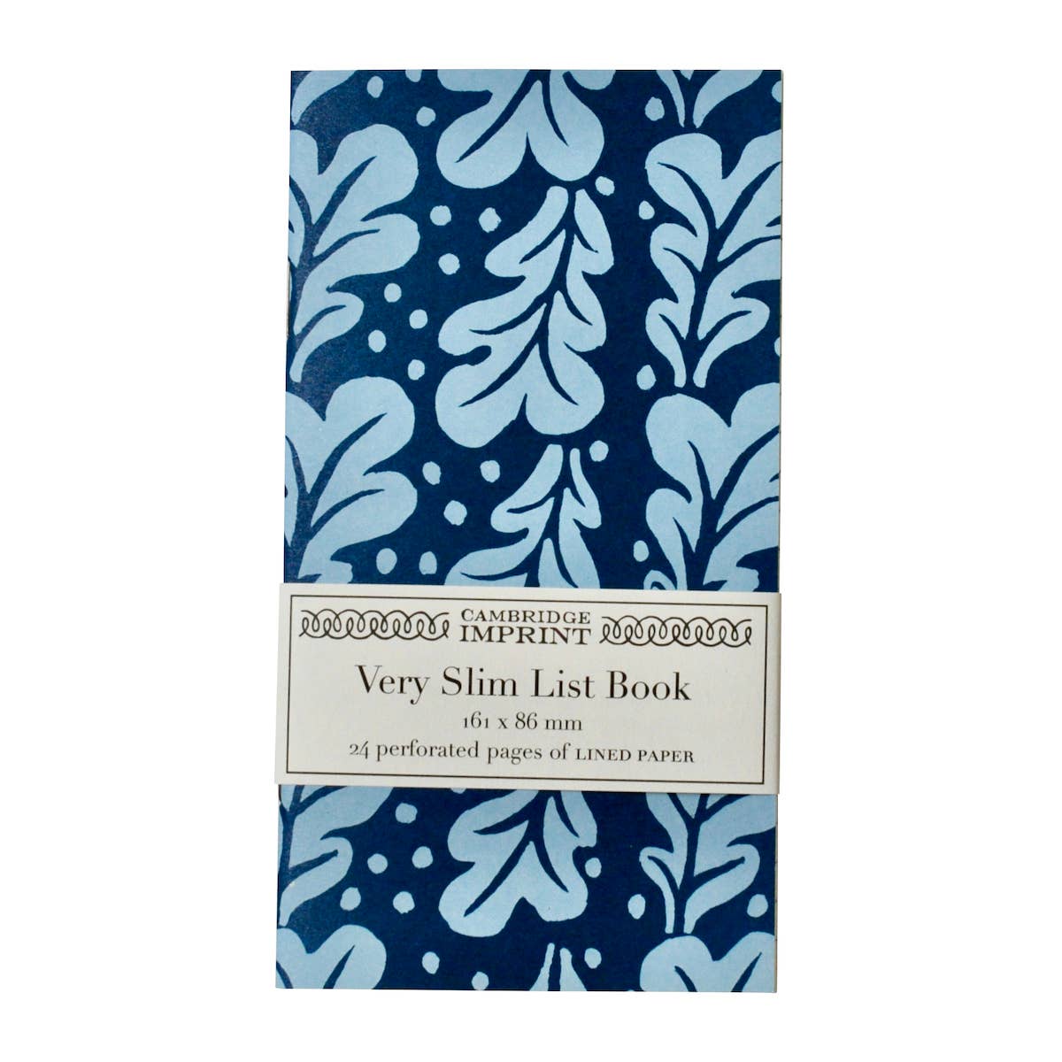 Blue patterned notebook with 'Cambridge Imprint' branding on a white background