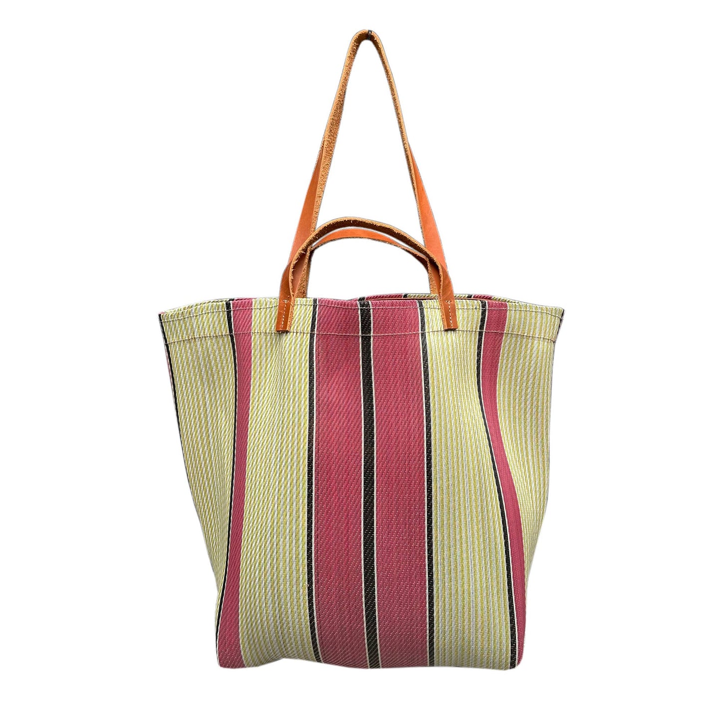 Picture of red striped tote bag on white background