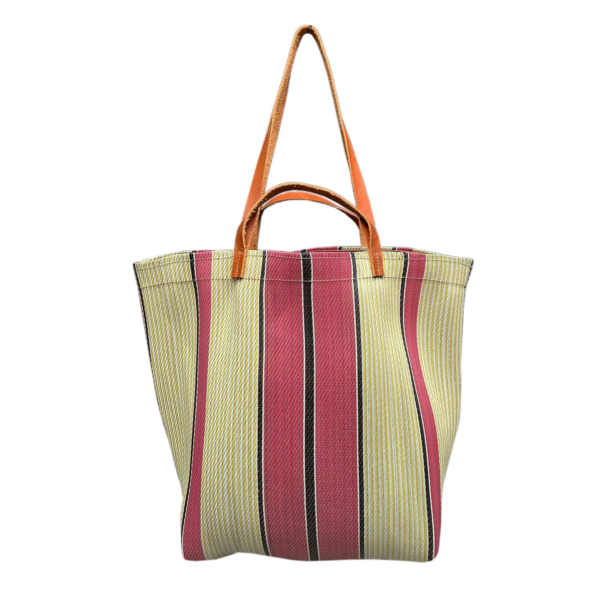 Picture of red striped tote bag on white background