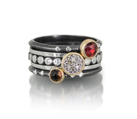 Set of 5 Small Pave Diamond Stackable Rings