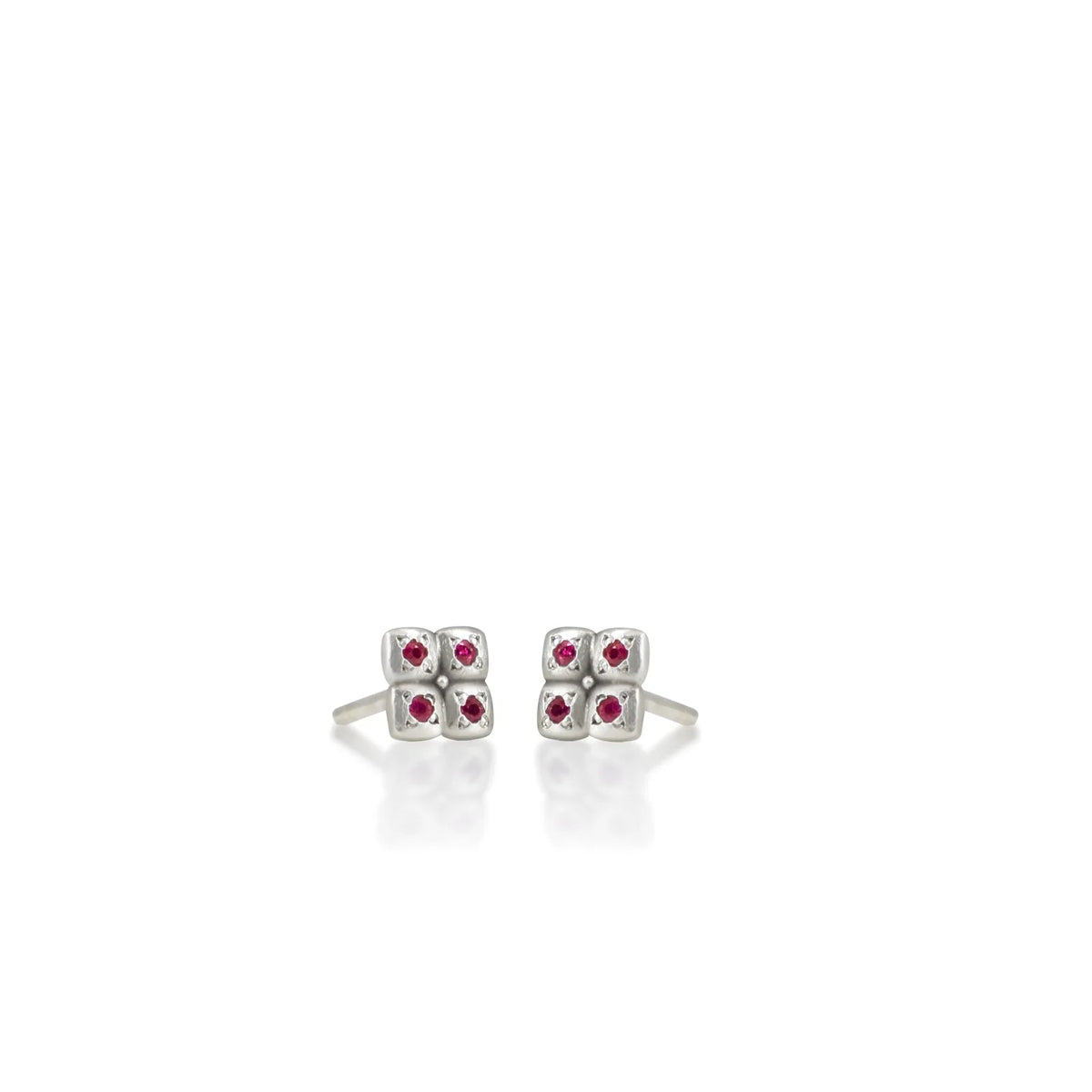Clover Stud Earrings with Rubies