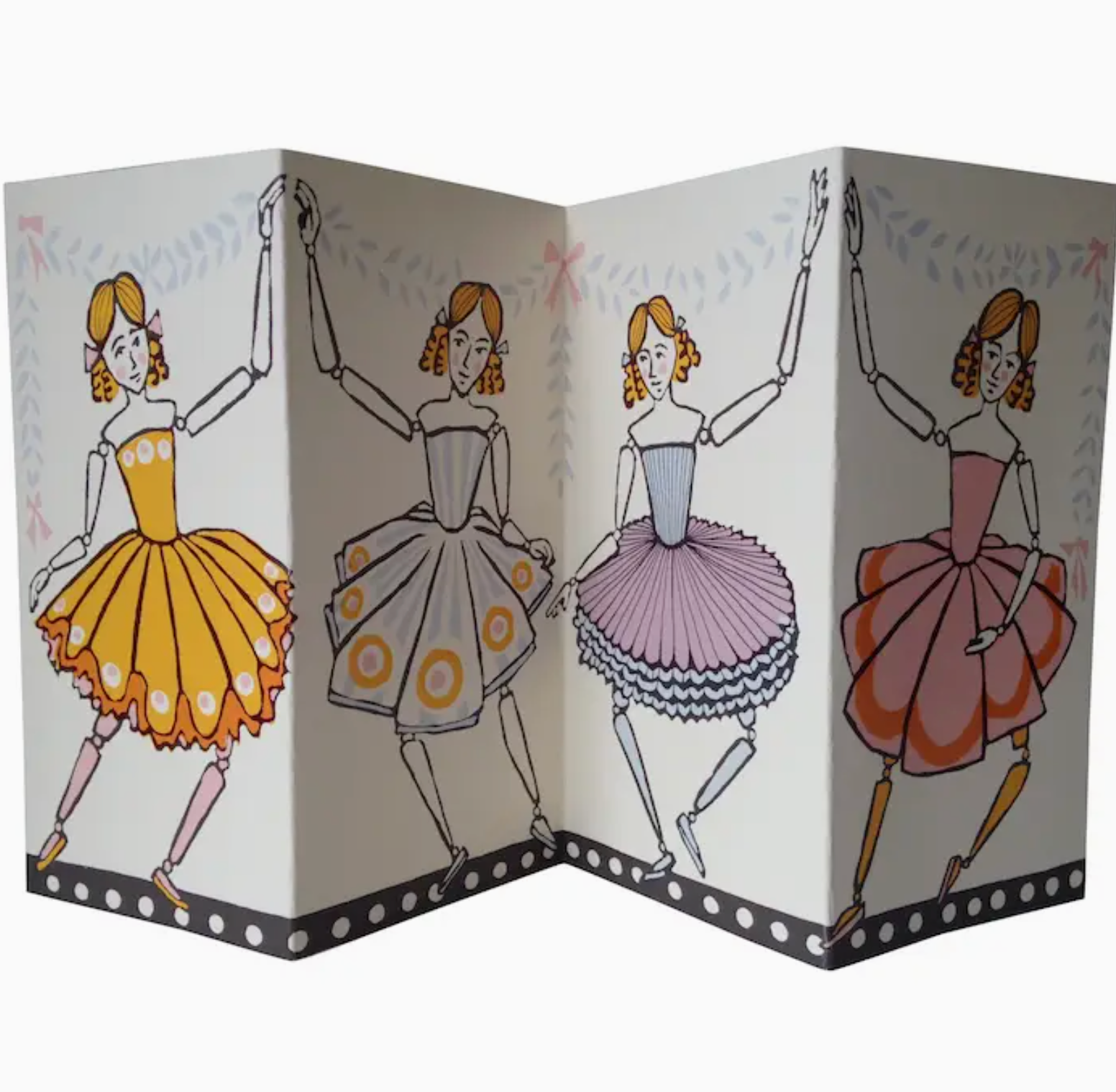 Concertina Greetings Card with marionettes illustration