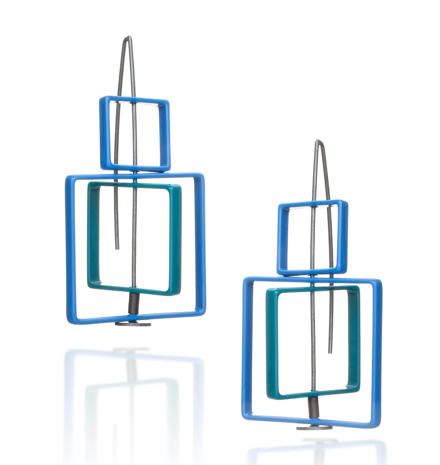 Three Square Earrings Top Electric Blue