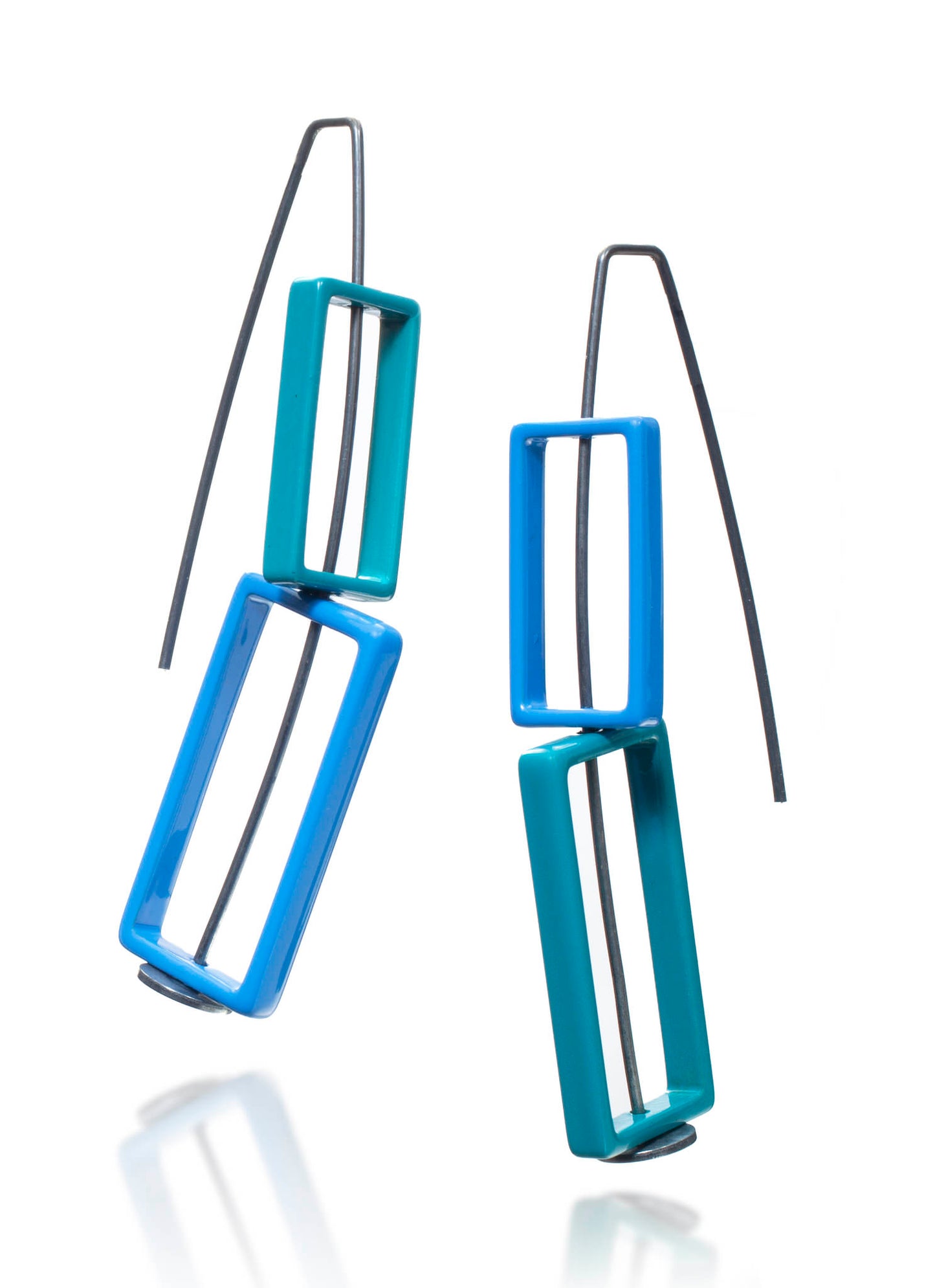 Double Rectangle Earrings Blue and Teal