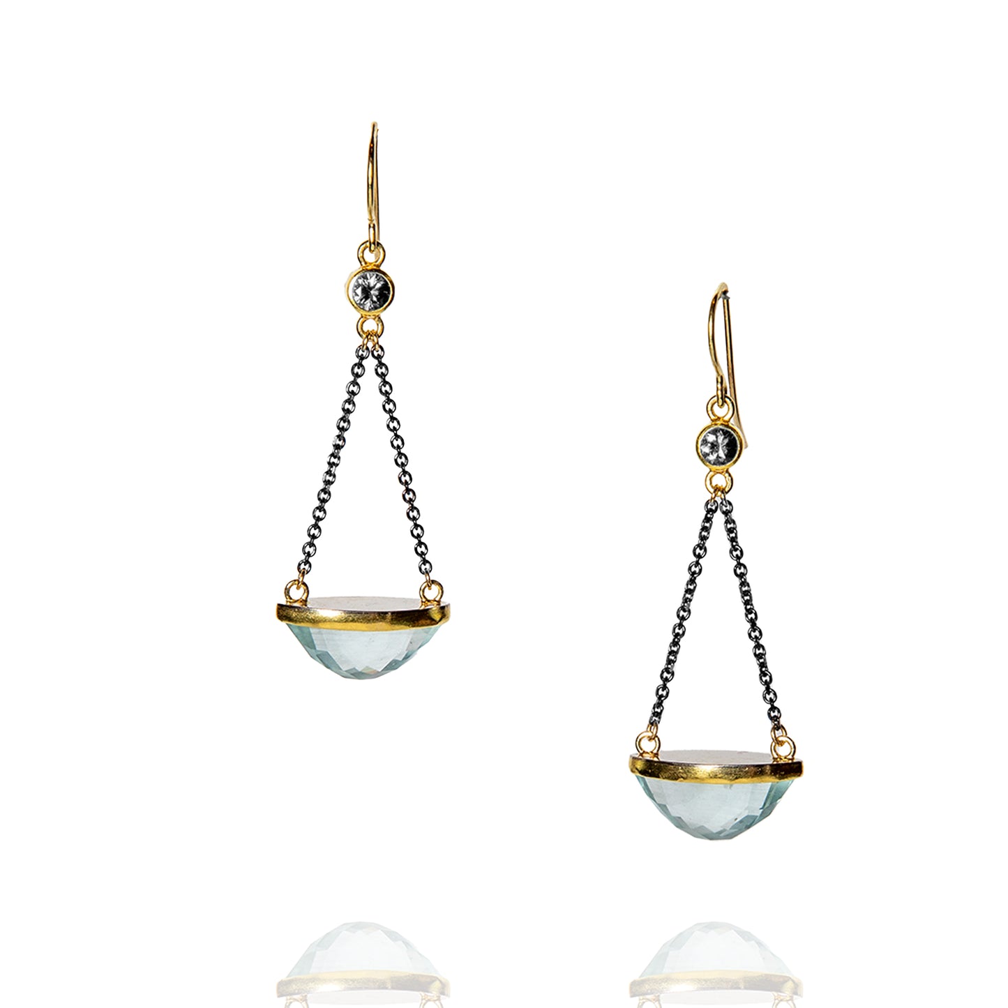Aquamarine and Spinel Chain Earrings