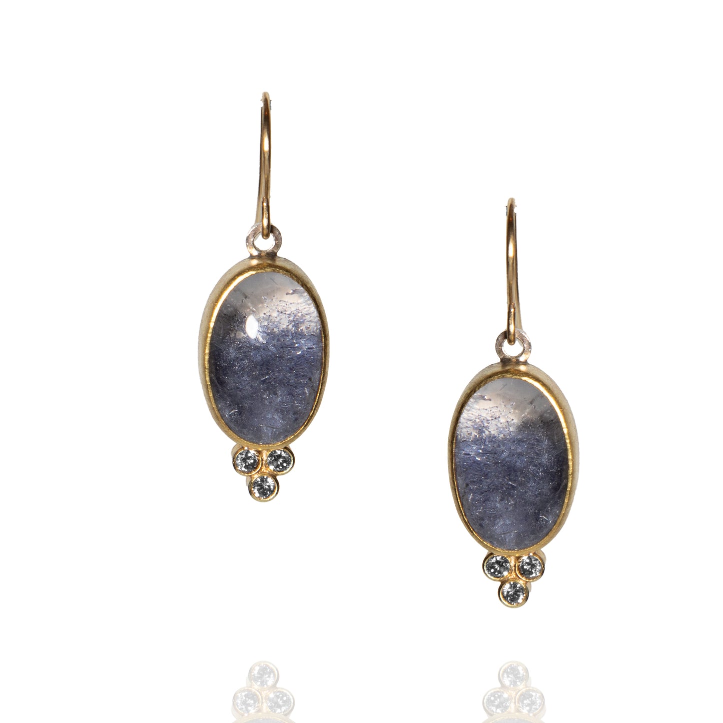 Dumortierite Quartz and Diamond Earrings
