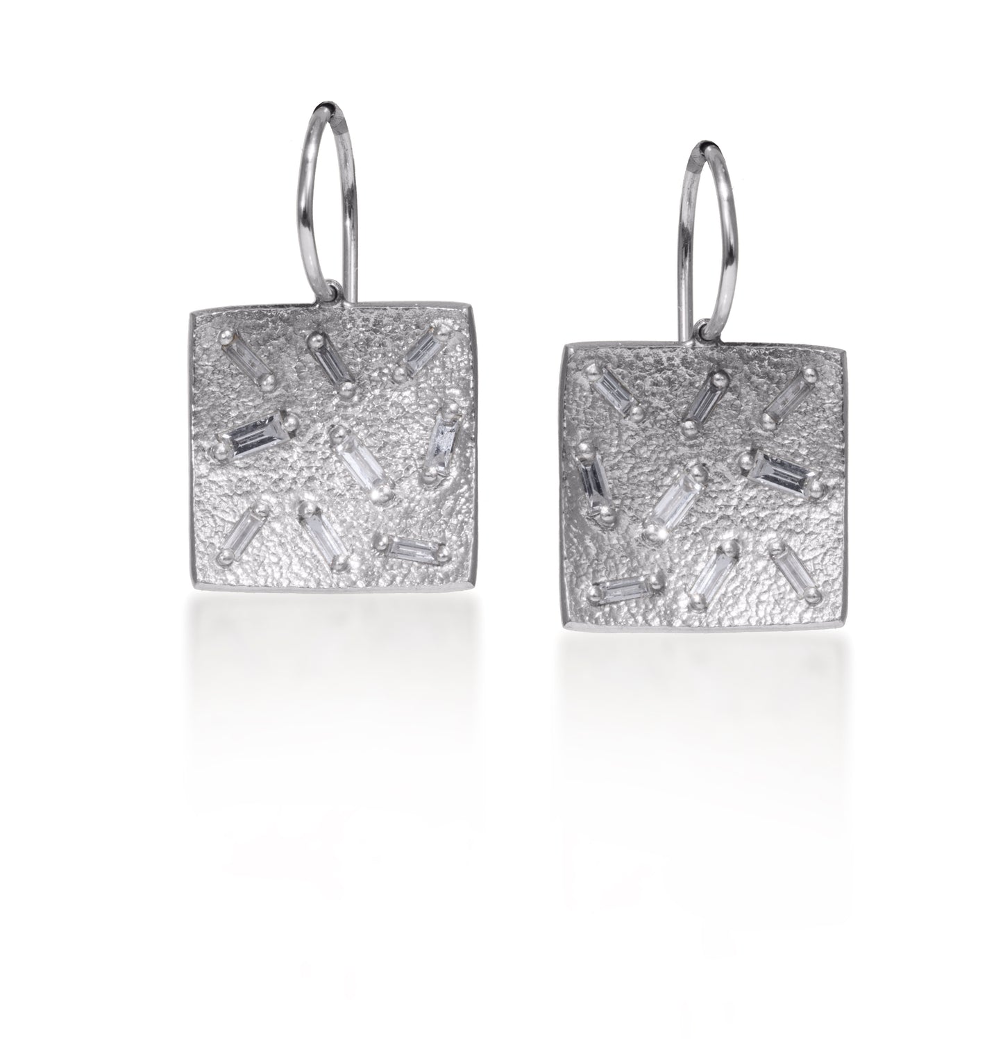 Ice Drop Square Earrings in PalLadium with Diamonds