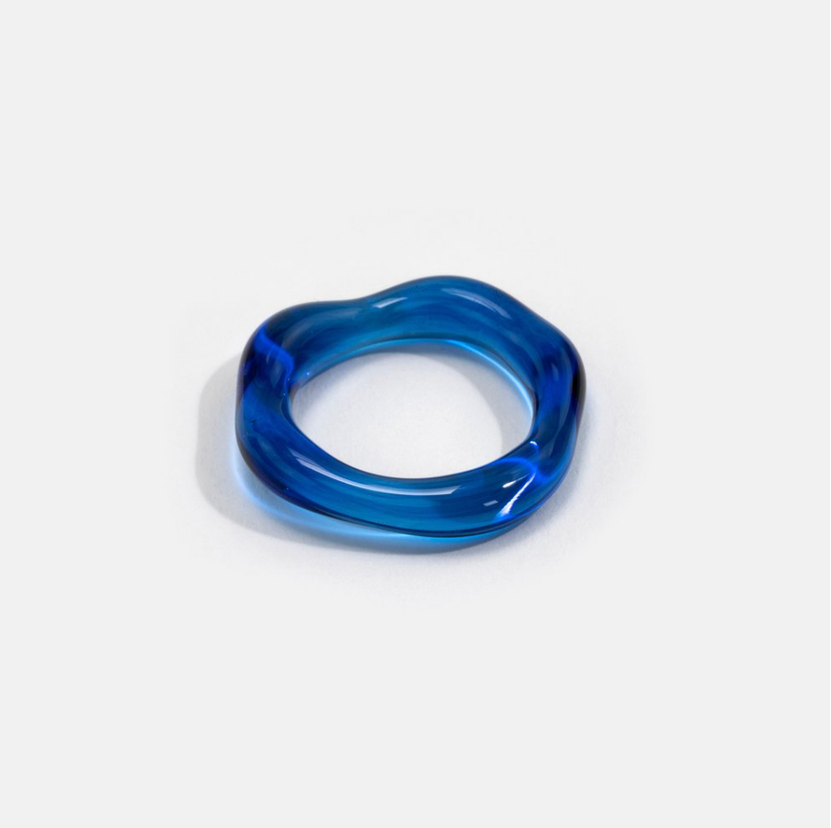 Round organic shaped glass ring in cobalt blue