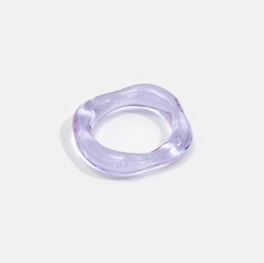Round organic shaped glass ring in lilac