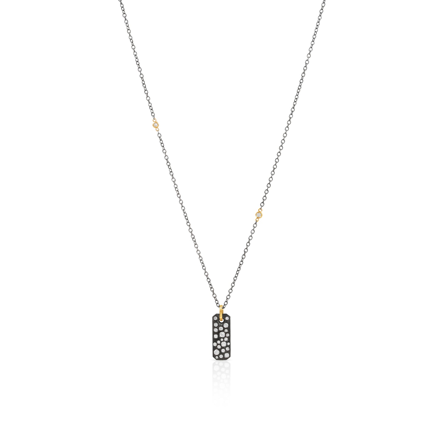 Necklace with a rectangular pendant on a white background