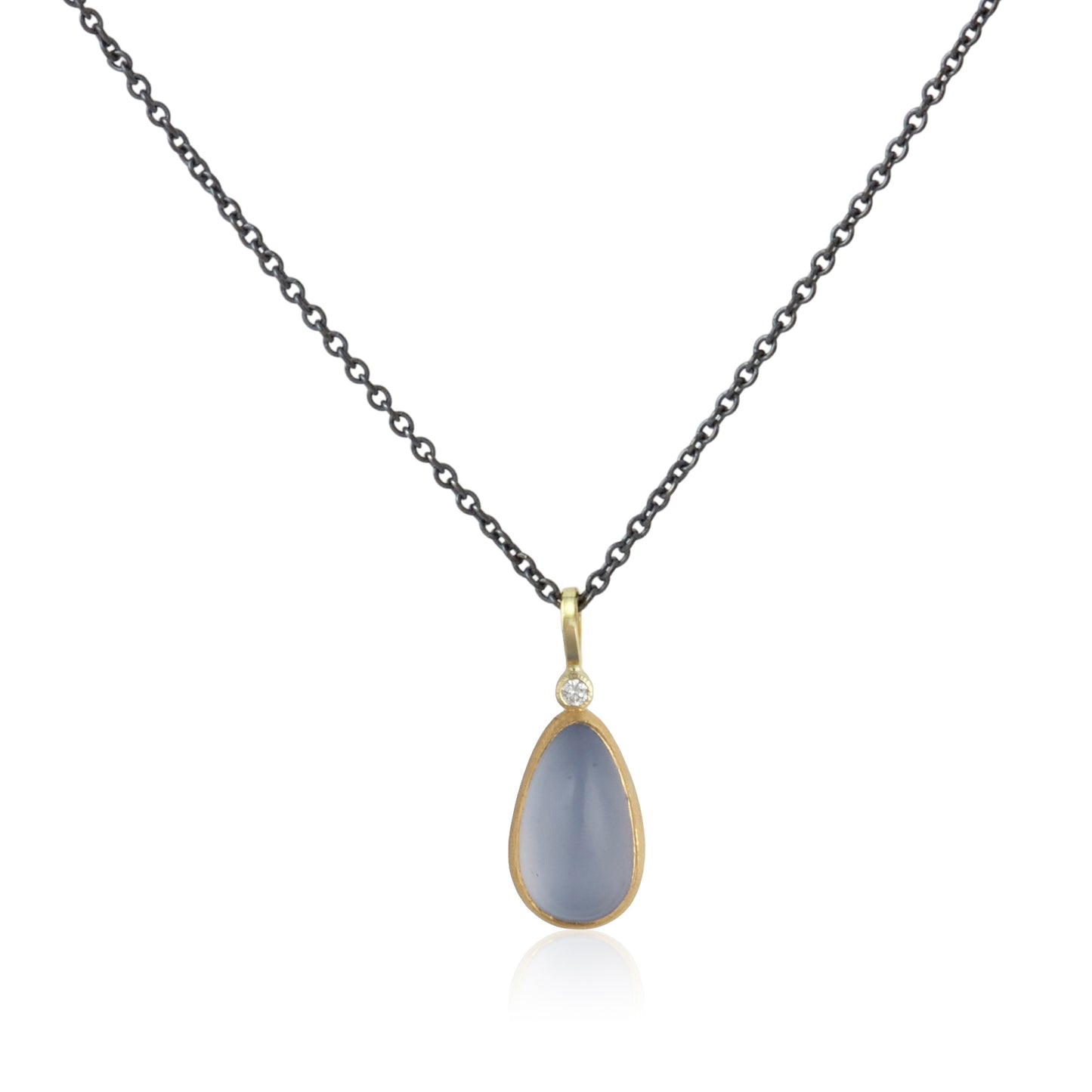 One Of A Kind Chalcedony Pear Drop Necklace with Recycled Diamond