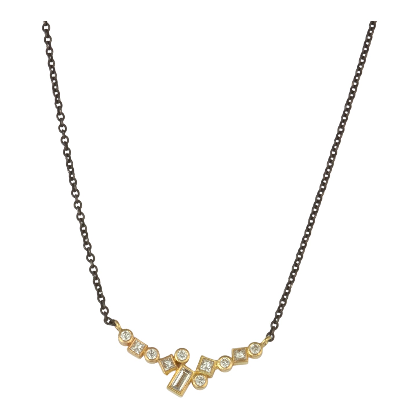 18k Diamond necklace on oxidized sterling silver chain