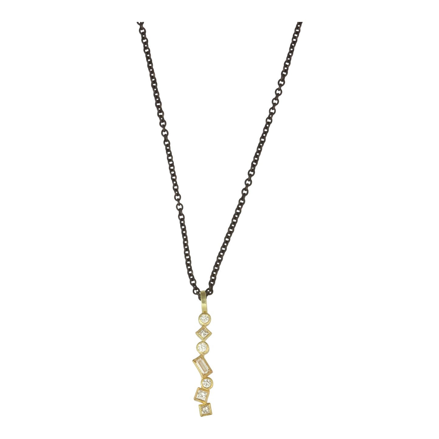 18k Diamond pendant on oxidized sterling silver chain