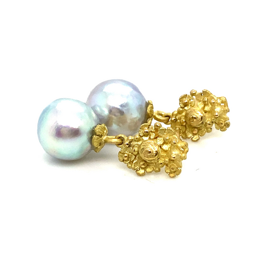 Floral Akoya Pearl and Gold Earrings