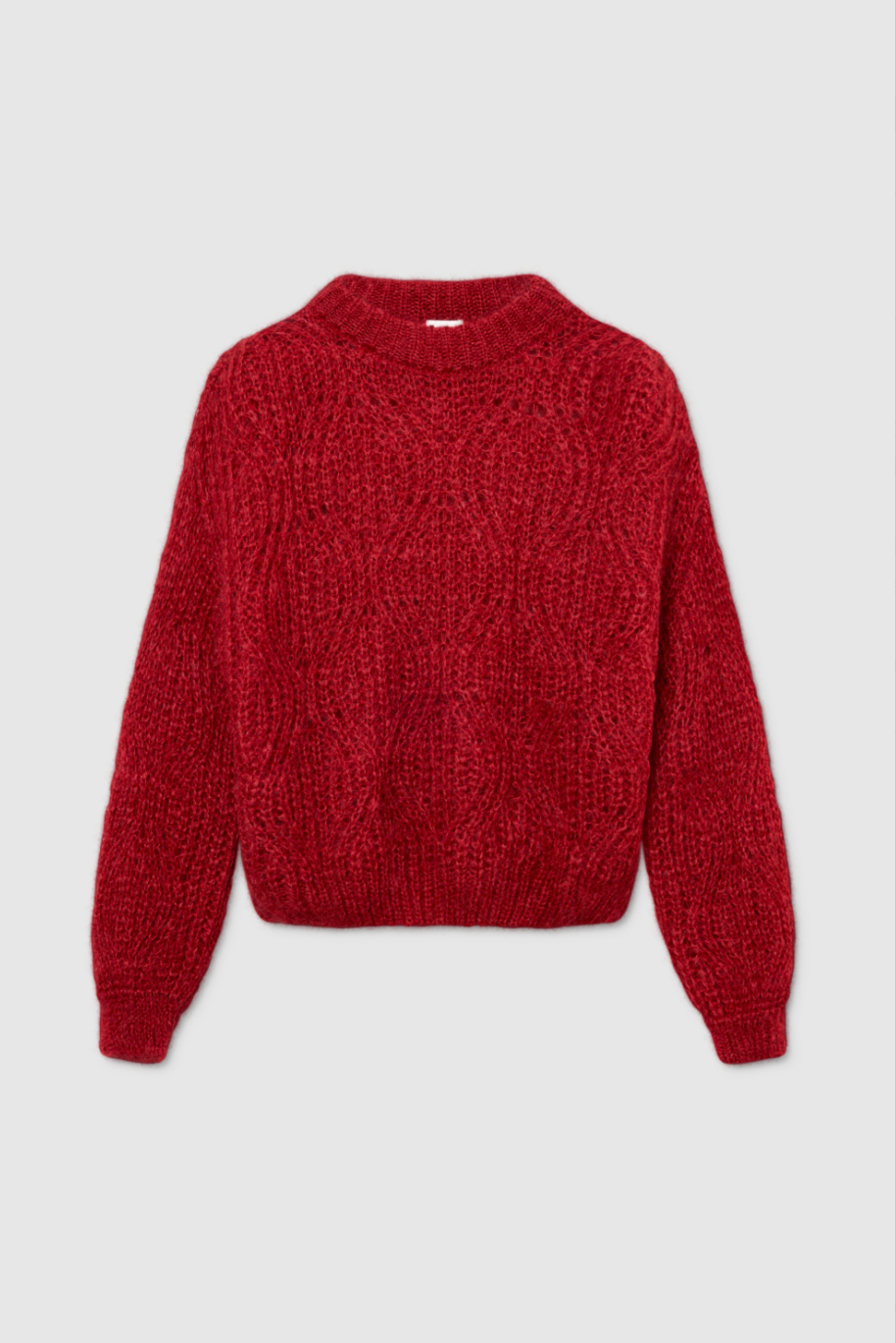 berry red lace knit sweater