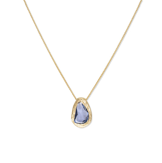 18k Gold Freeform Slider Necklace with Dark Blue Sapphire