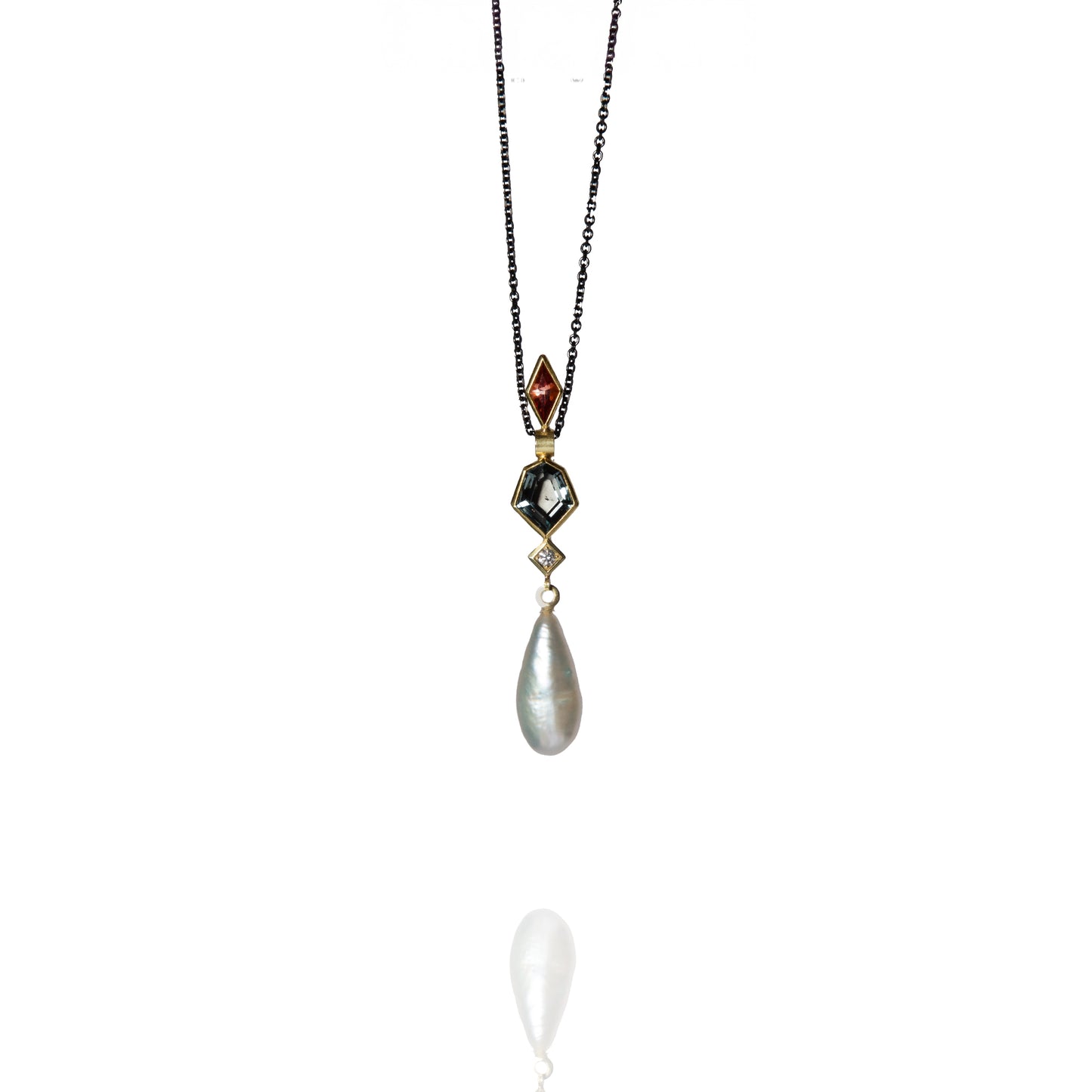 Spinel, Garnet, Pearl and Diamond Pendant