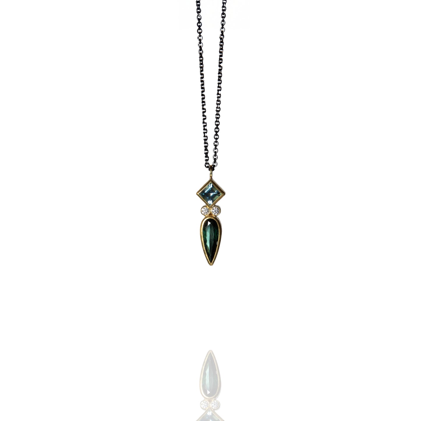 Tourmaline, Aquamarine and Diamond Pendant