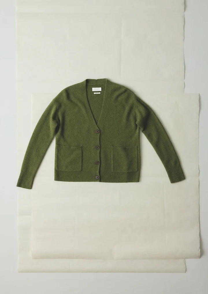 Green cardigan on a beige background