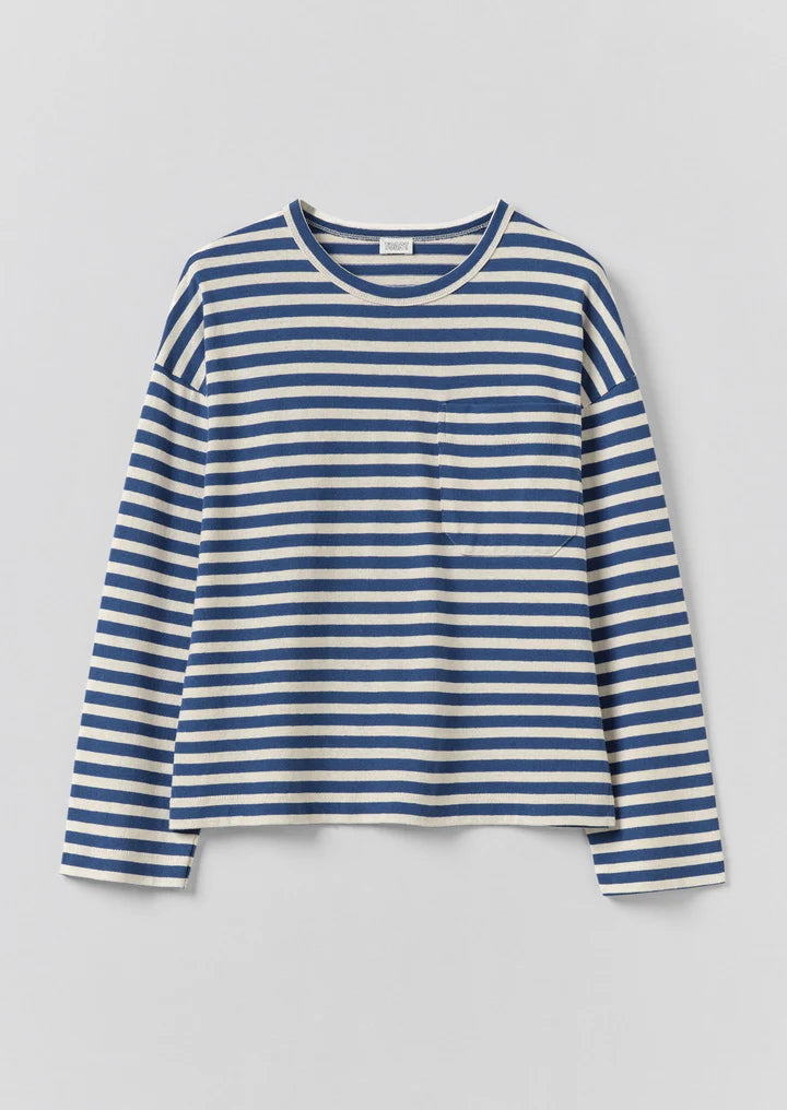 Bold Stripe Boxy Tee Delft Blue/Ecru