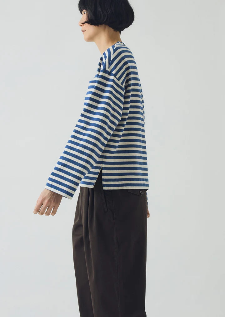 Bold Stripe Boxy Tee Delft Blue/Ecru