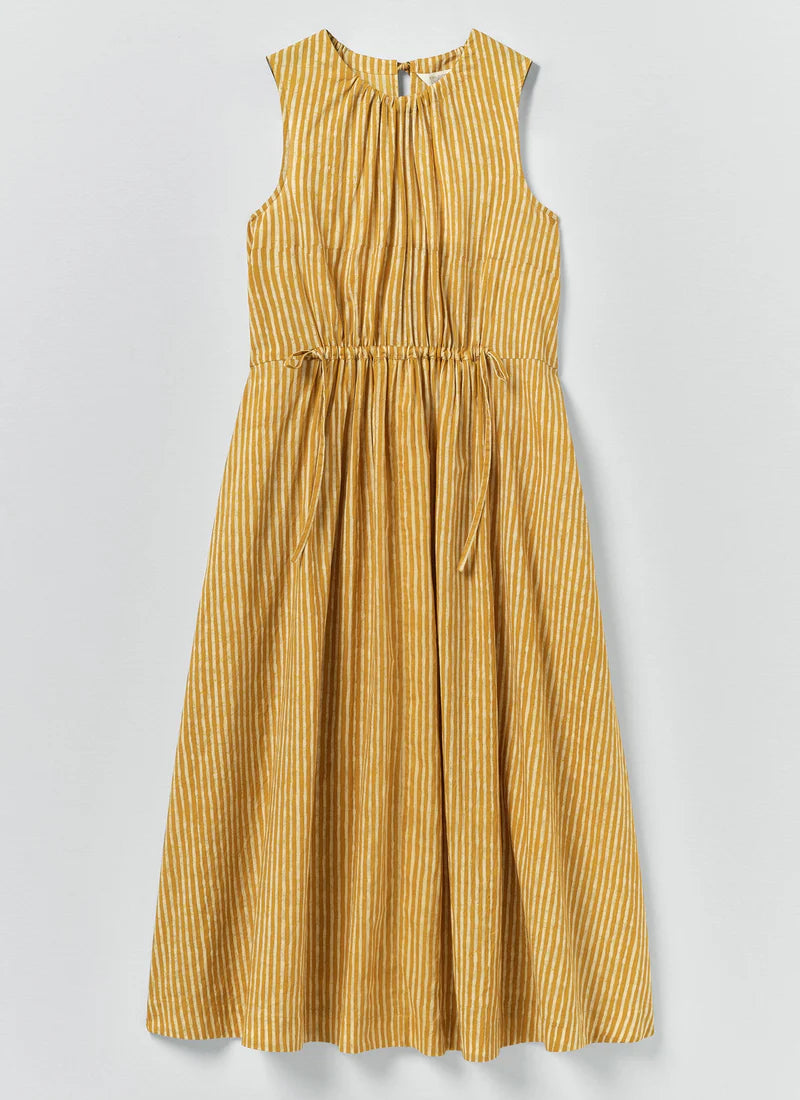 Yellow striped dress on a light gray background