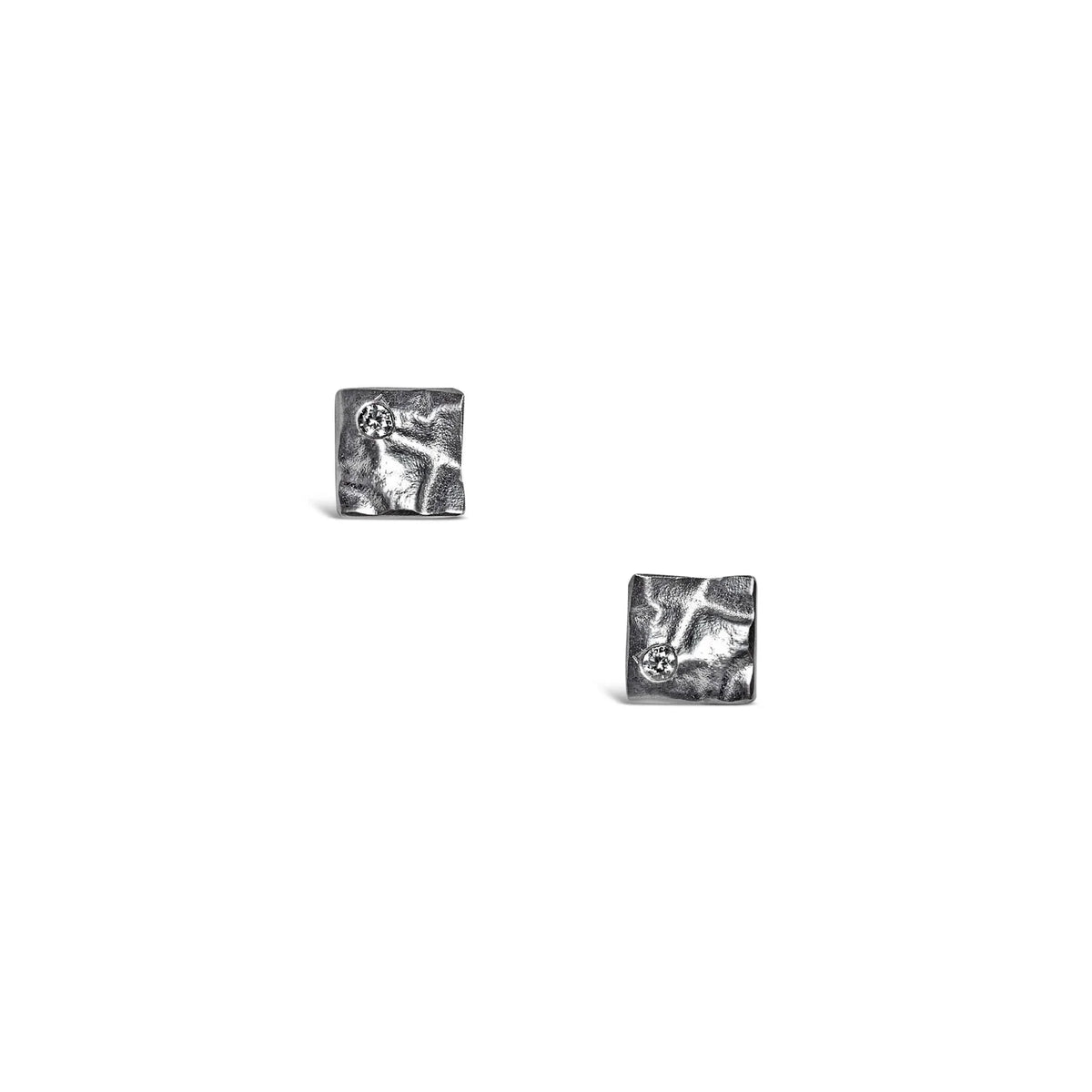 Small Astra Reticulated Square Earring in Oxidized Sterling Silver with Moissanite