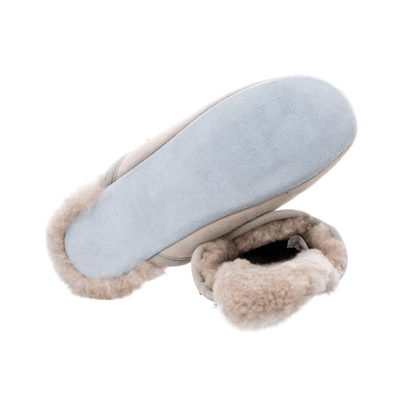 image f the sole of a pair of sheepskin slippers