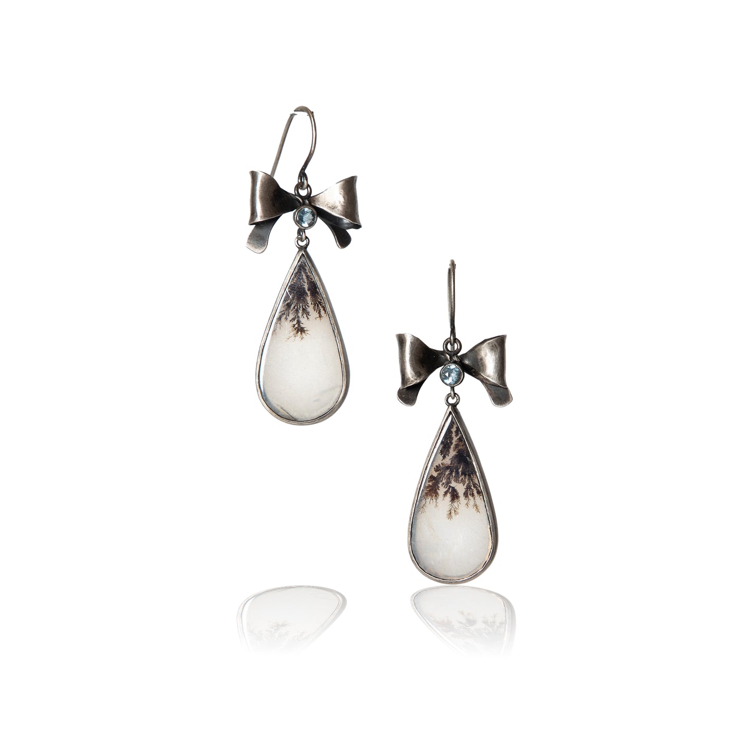 Oxidized Sterling silver earrings with teardrop dendritic agate drops