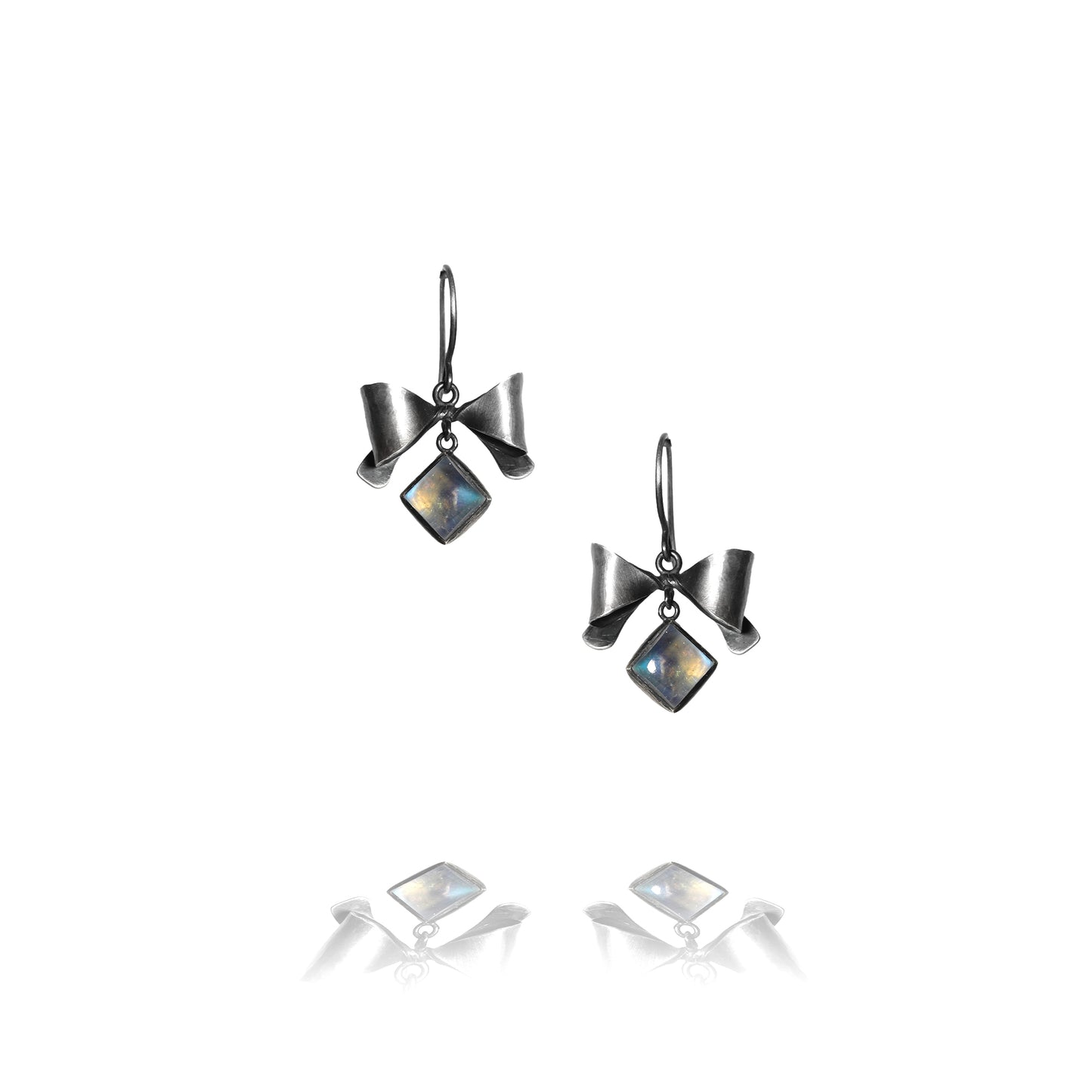 Oxidized Sterling silver earrings with rainbow moonstone drops