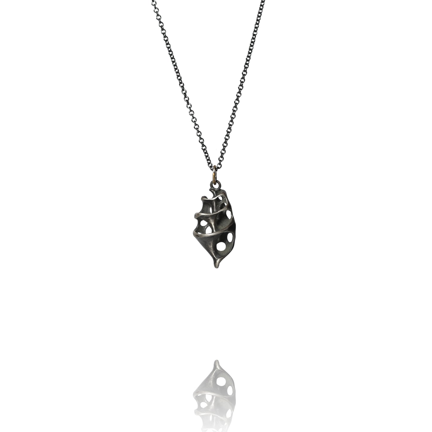 oxidized silver holey shell charm necklace