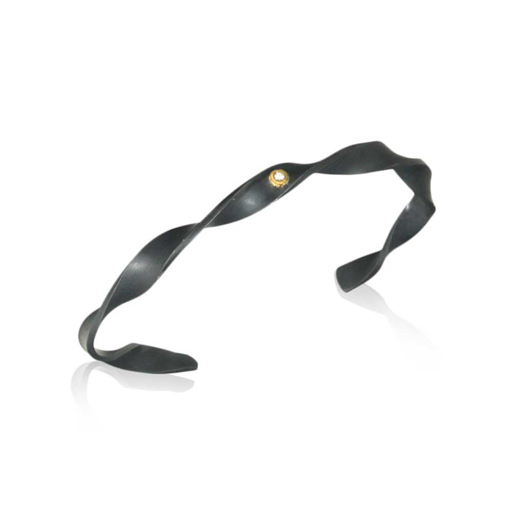 Twist Bracelet in Oxidized Sterling Silver with Diamond