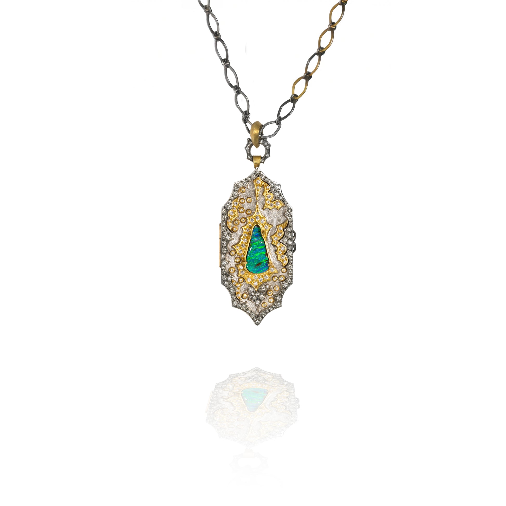 Palladium locket with diamonds and an opal