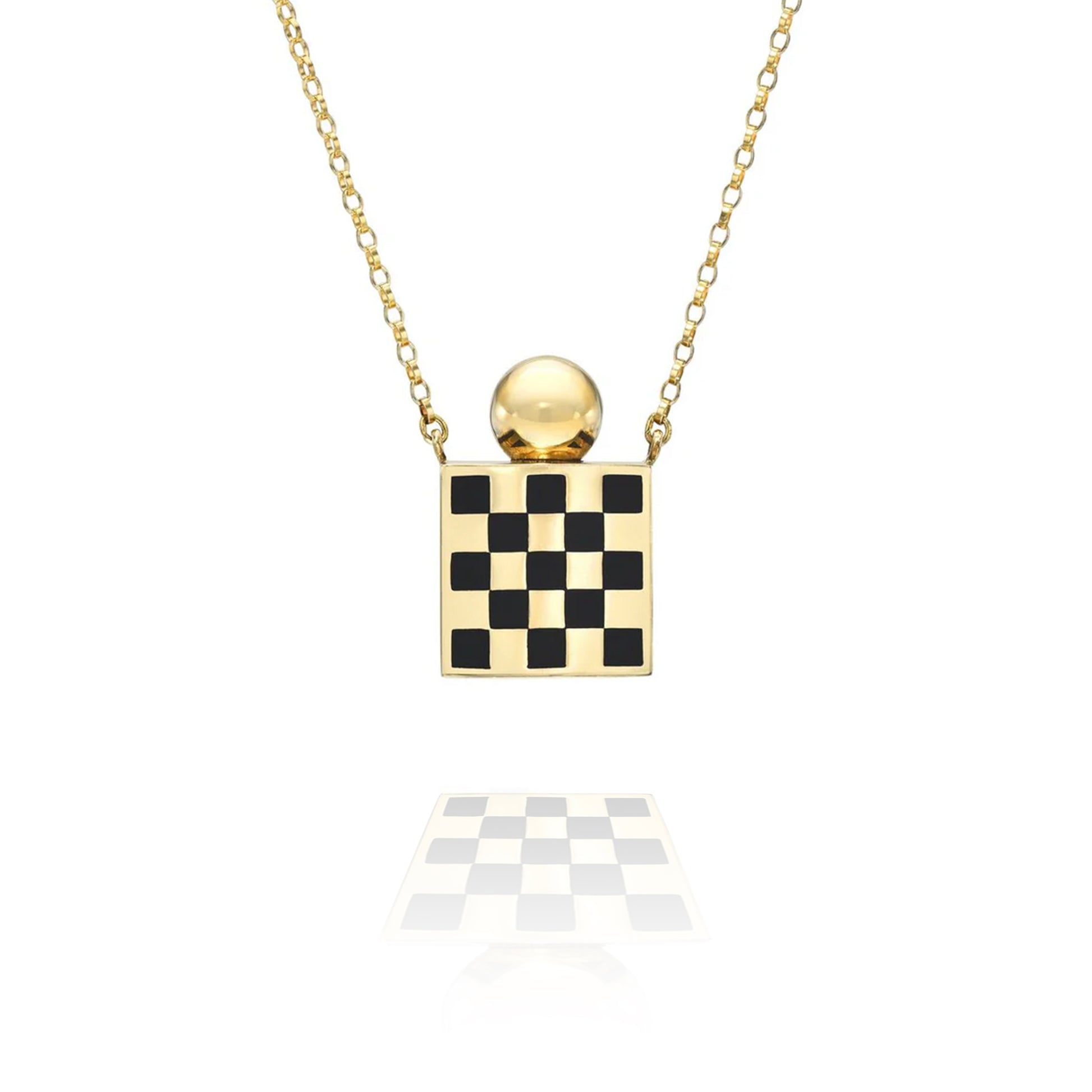 Necklace with a checkered pendant on a white background