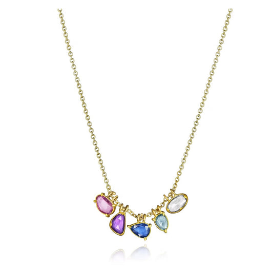 Gold chain necklace with five sapphires in pink, purple, blue, pale blue and white