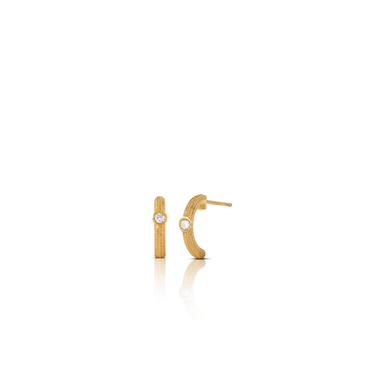 Ava Hoop Earrings 14K Yellow Gold w/Center White Diamond