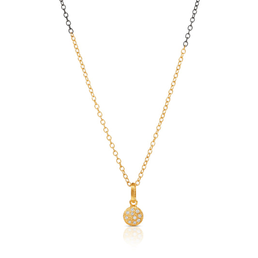 Caroll 14K Textured Yellow Gold Pendant  with Scattered White Diamonds