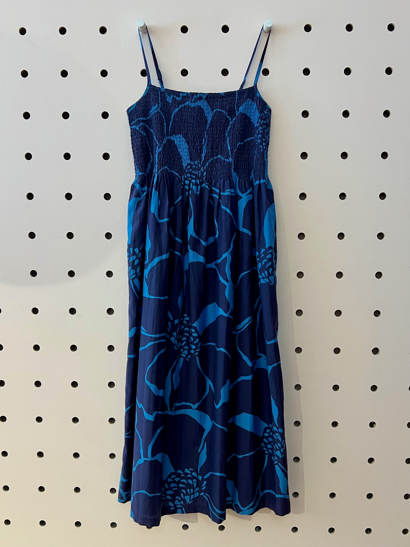 Sundress with dark blue and aqua blue floral print