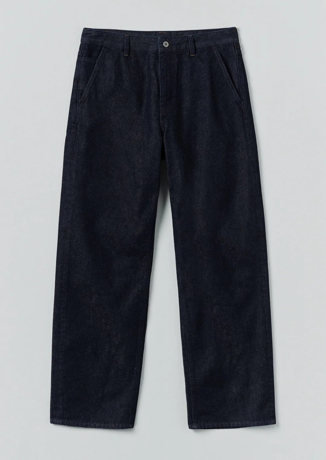 Dark blue pants on a light gray background