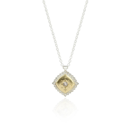 Recycled 18k Yellow Gold,Sterling Silver, Satin Finish
25 Handset Natural Precious Gemstones
16-18" Adjustable Sterling Silver Chain