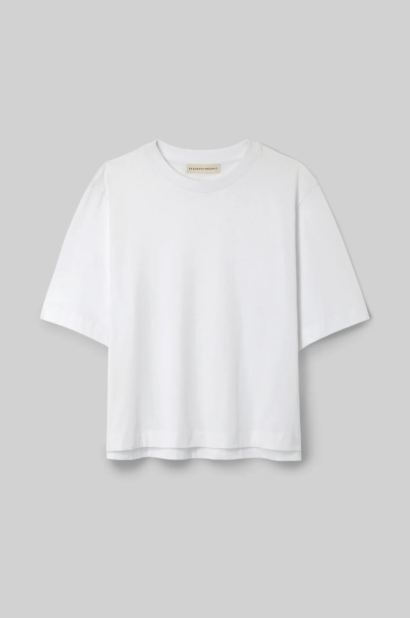 White t-shirt on a light gray background