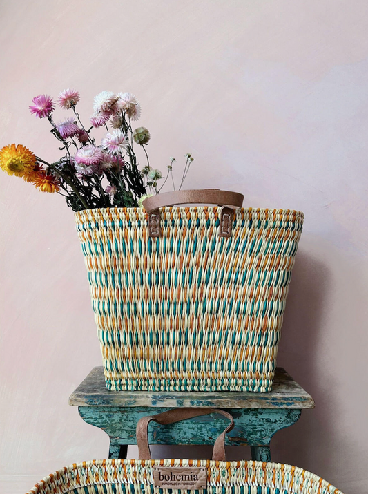 Reed Shopper Basket Blue and Yellow