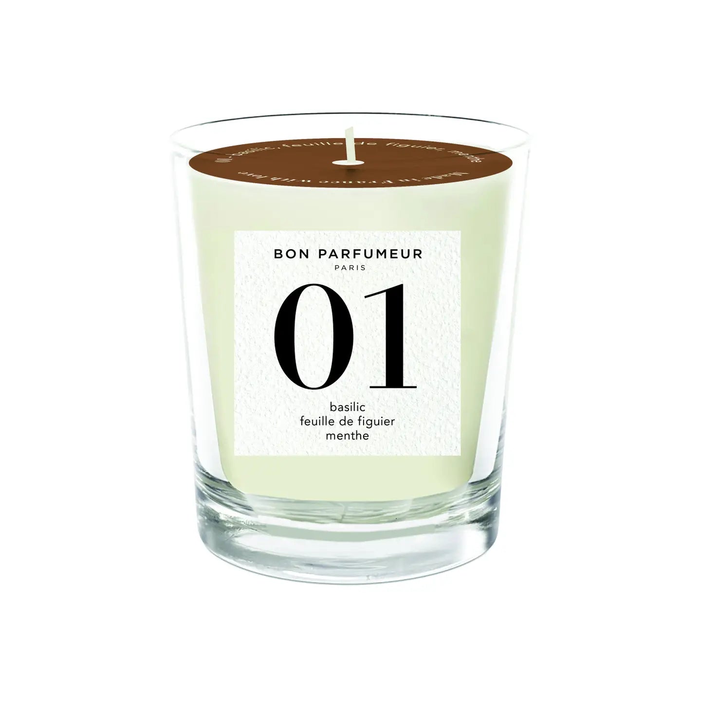 Scented candle by Bon Parfumeur in a glass