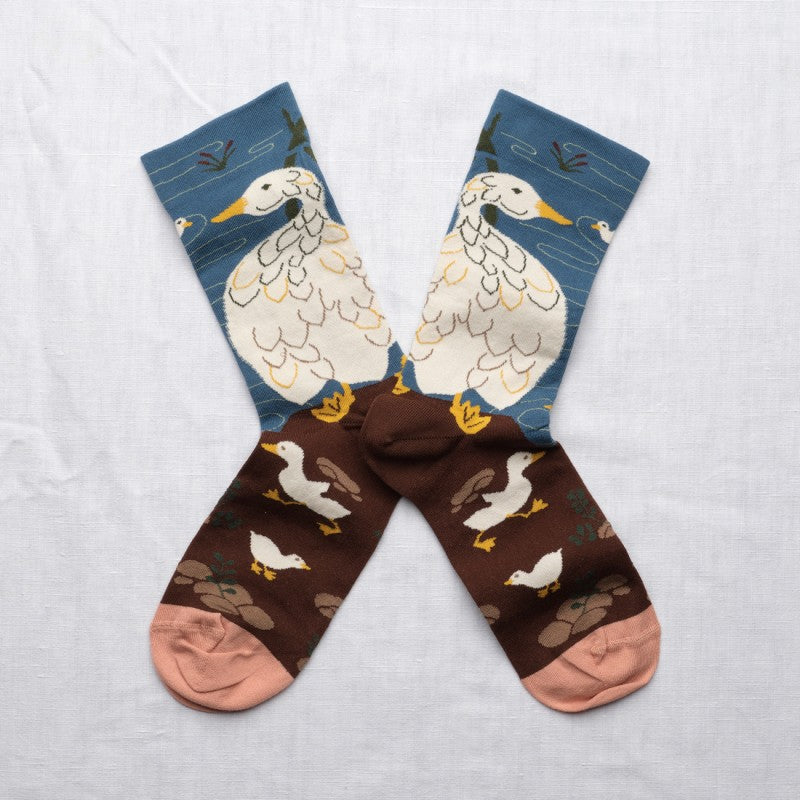 colorful socks with geese motif