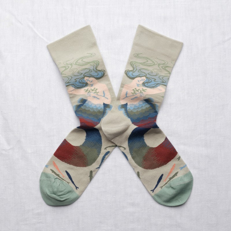 pair of socks with mermaid motif