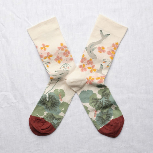 pair of socks with fish and flowers