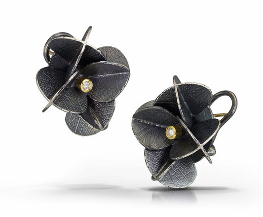 Lace Cap Blossom Earrings with Diamonds