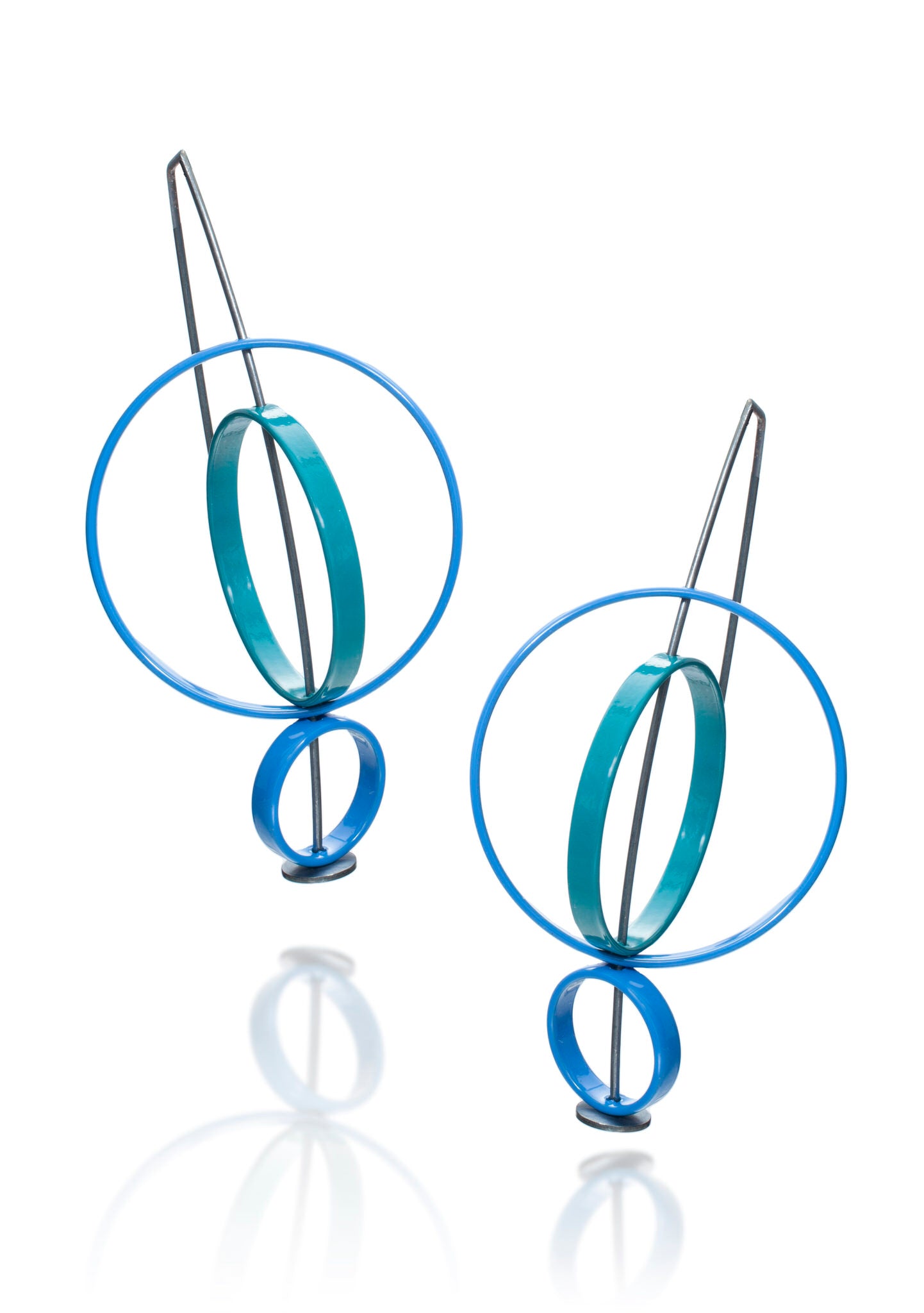 Movable Three Circle Earrings Blue and Teal
