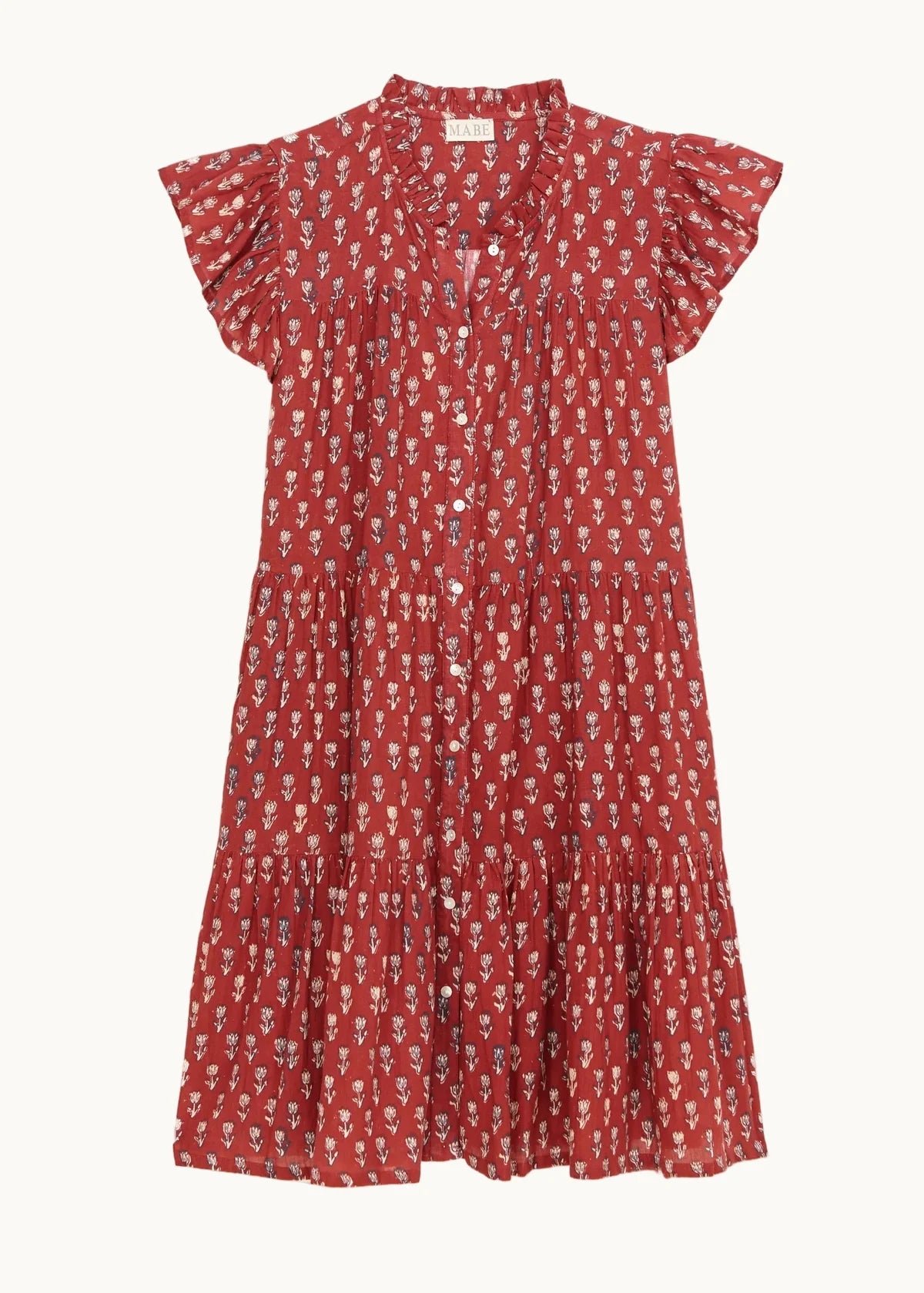 Red floral dress on a white background